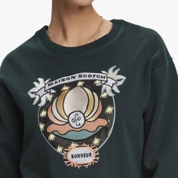 Scotch & Soda Dark Green Long Sleeve Cotton Artwork Sweatshirt Size Small - Picture 3 of 9